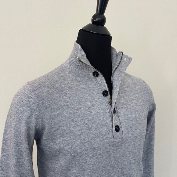Hugo Boss Sweater Half Zip Buttons Gray Pullover